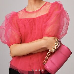 By Anthropologie Sheer Puff Sleeve Top